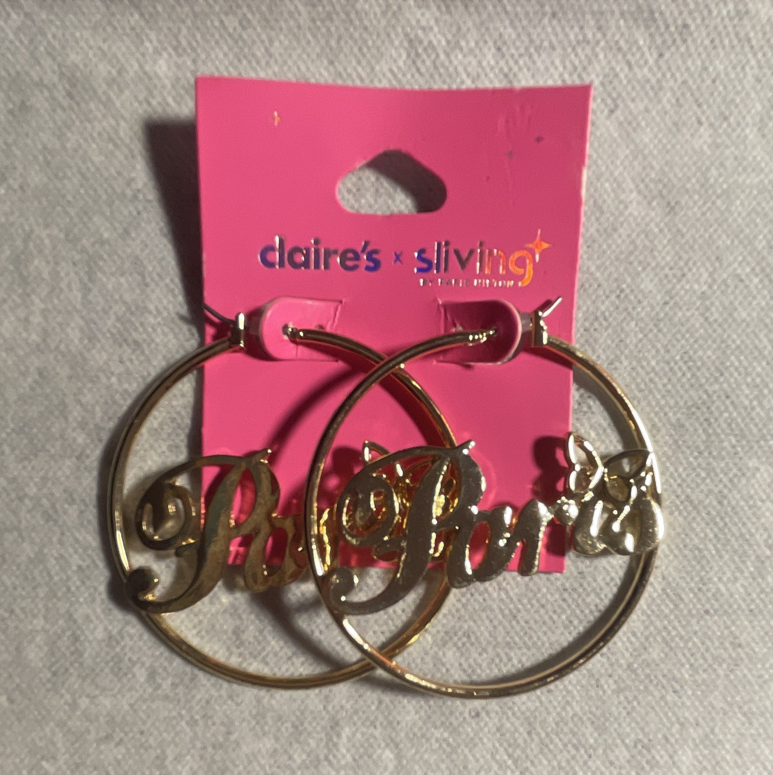 Claire’s Gold Tone Hoop Dangle Earrings “Oh La La” Letter Charm Nickel-Free