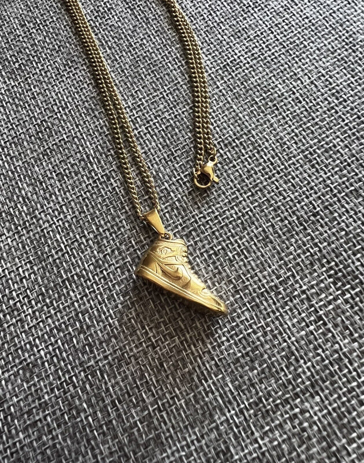 Gold 3D Nike Air Jordan 1 Shoe Pendant + 20” Necklace Stainless Steel