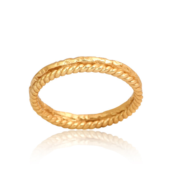 Handmade Double Ring in Yellow Gold Plated Minimalist Jewelry Gift For Daughter