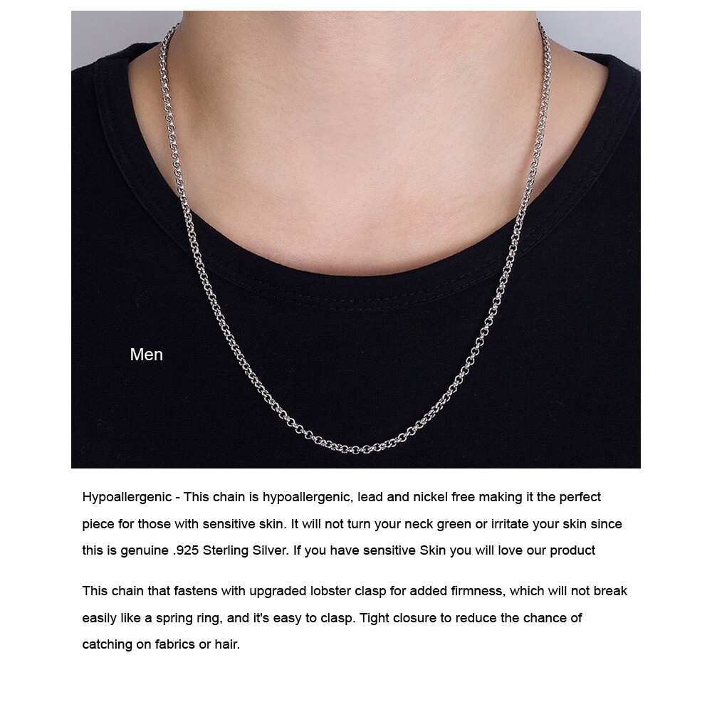 925 Sterling Silver Rolo Cable Link Chain Like a Artworks Necklace for Unisex