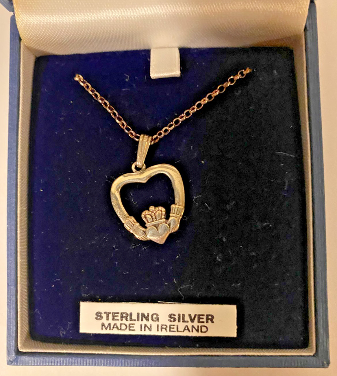 Sterling Silver Claddagh Heart Necklace Hand Crafted in Ireland