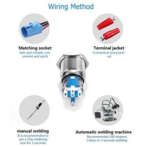 Momentary Push Button Switch 1NO1NC Waterproof Silver Stainless Steel Shell Red