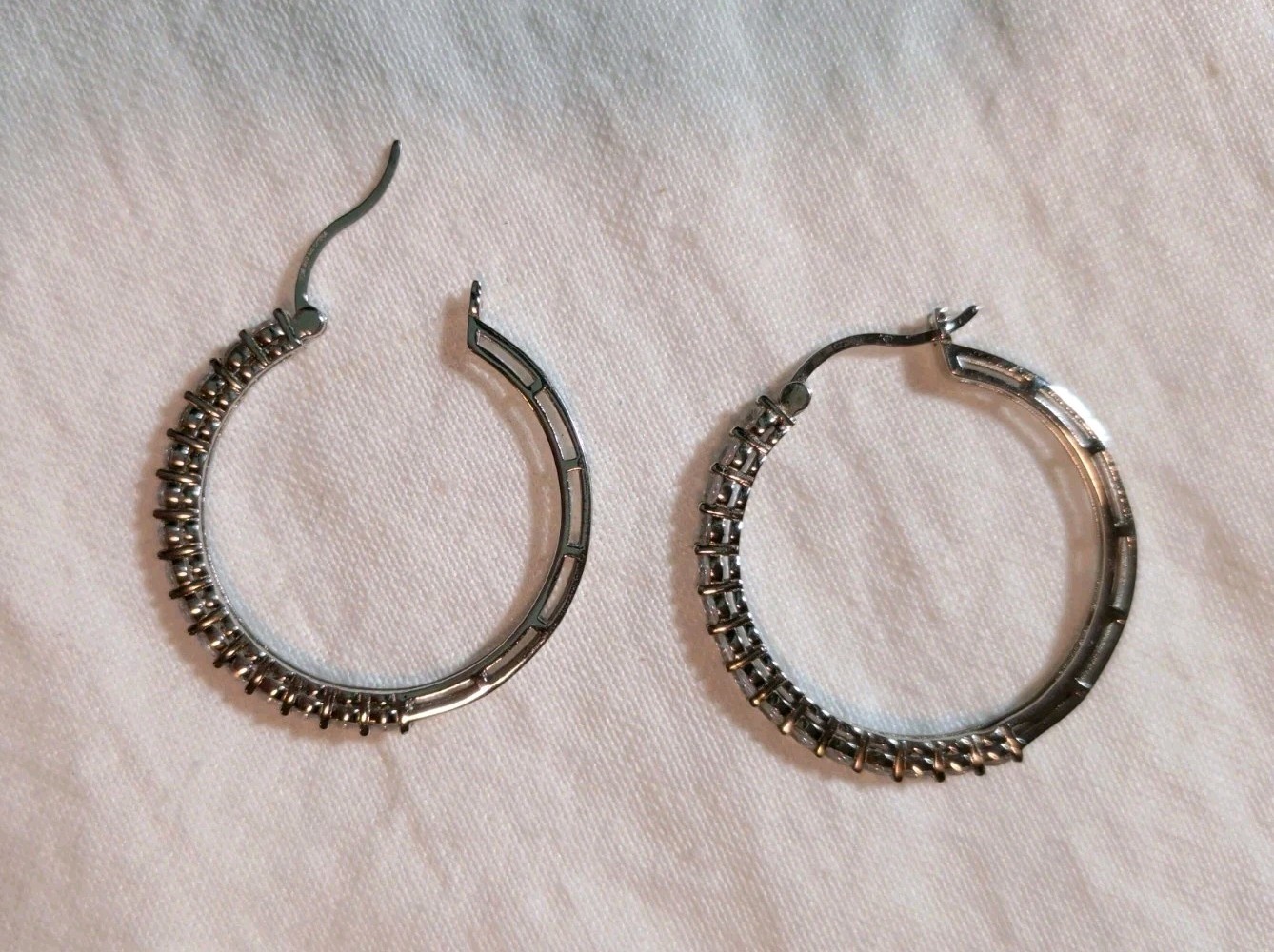 JCM 925 Sterling Silver CZ Channel Set Hoop Earrings Cubic Zirconia Sparkle