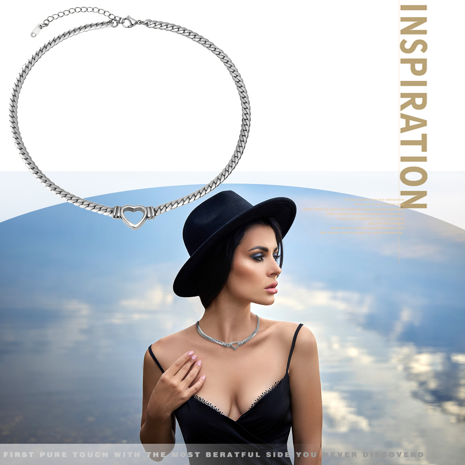 Women’s Girls Chunky Flat Cuban Link Chain Necklace Stainless Steel Heart Choker