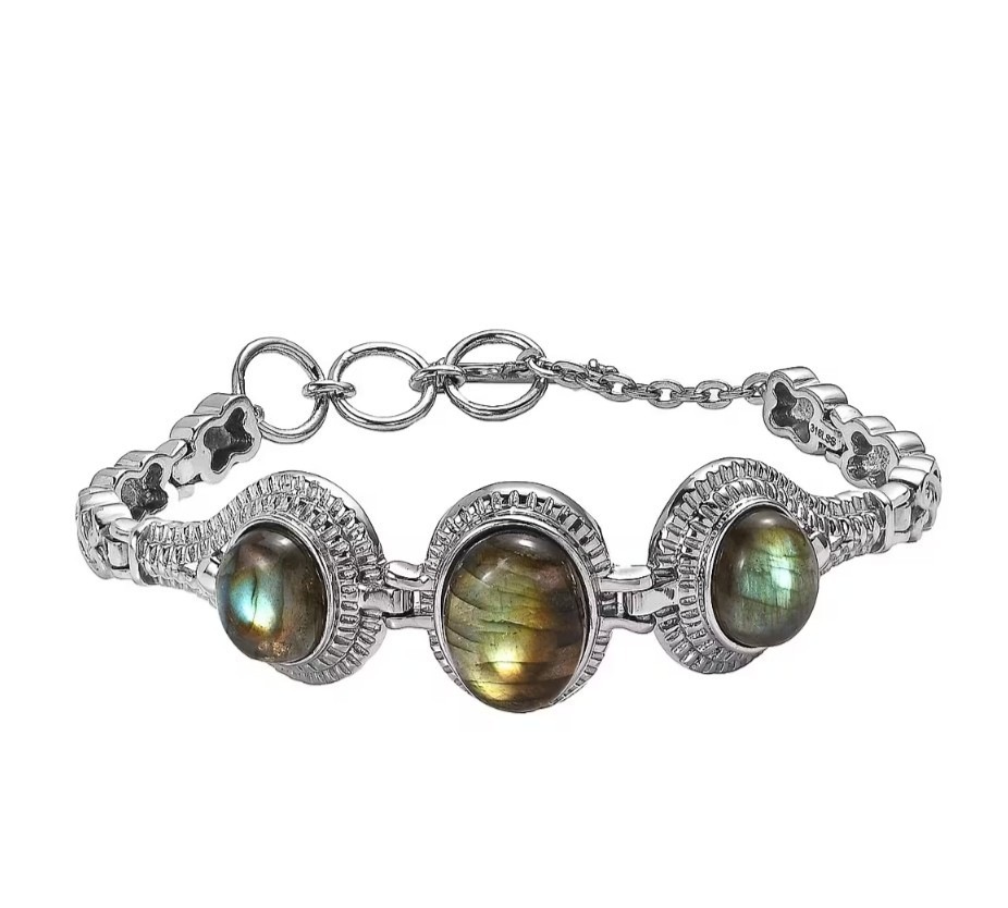 Madagascar Fire Labradorite 22.50 ctw Bracelet in Stainless Steel (6.50-8.0In)