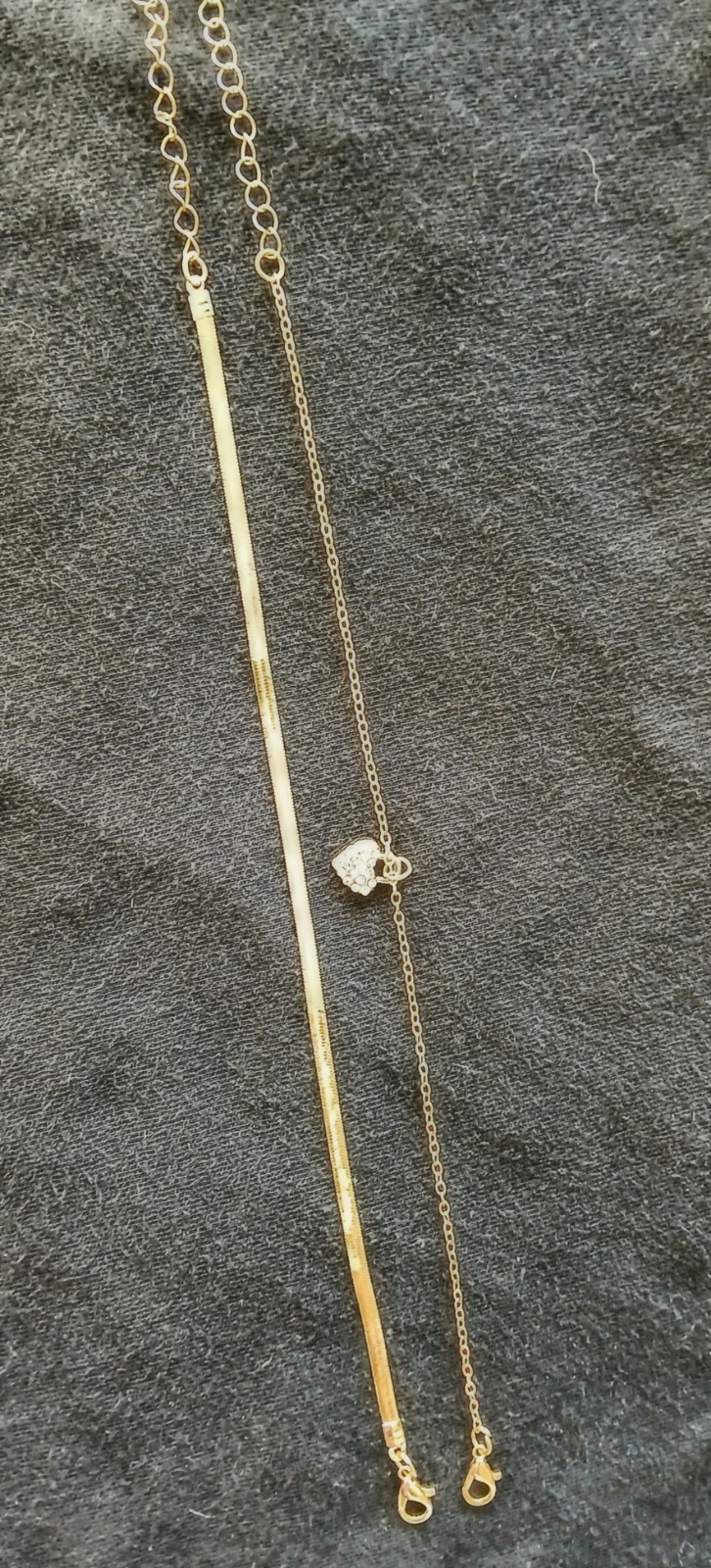 Stackable 2pc Anklet Set, 1 with a Heart Charm, 1 (No Charm) Herringbone Anklet