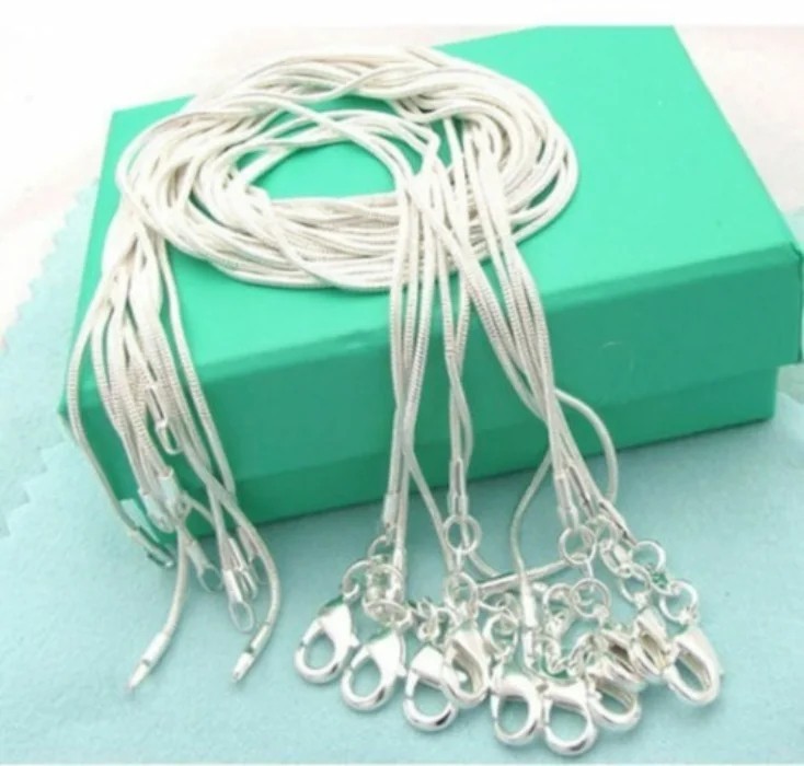 10PCS wholesale 925 sterling solid silver 1MM 16-30inch snake chain necklace