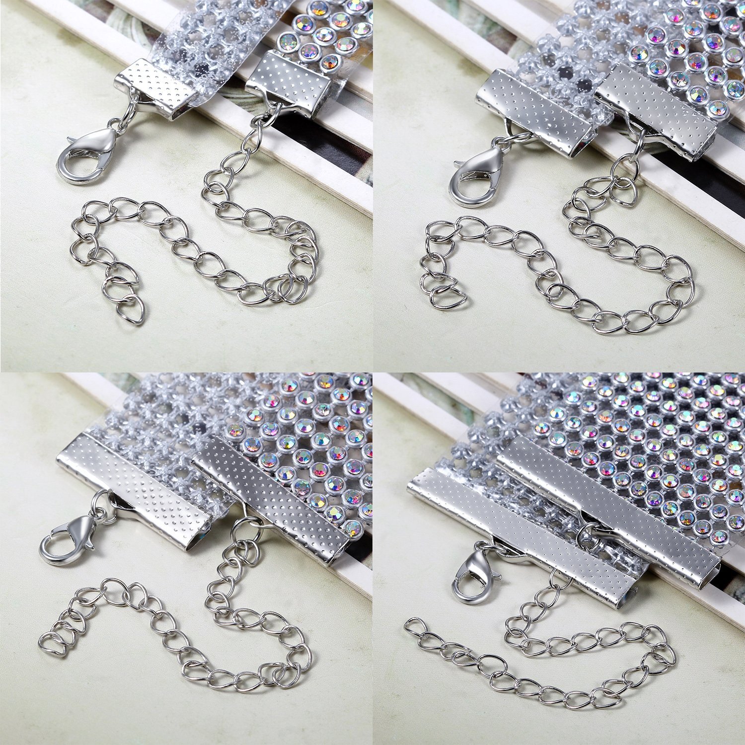 4pcs Full Rhinestone Choker Collar Necklace For Women Wedding Party 3-12 Rows