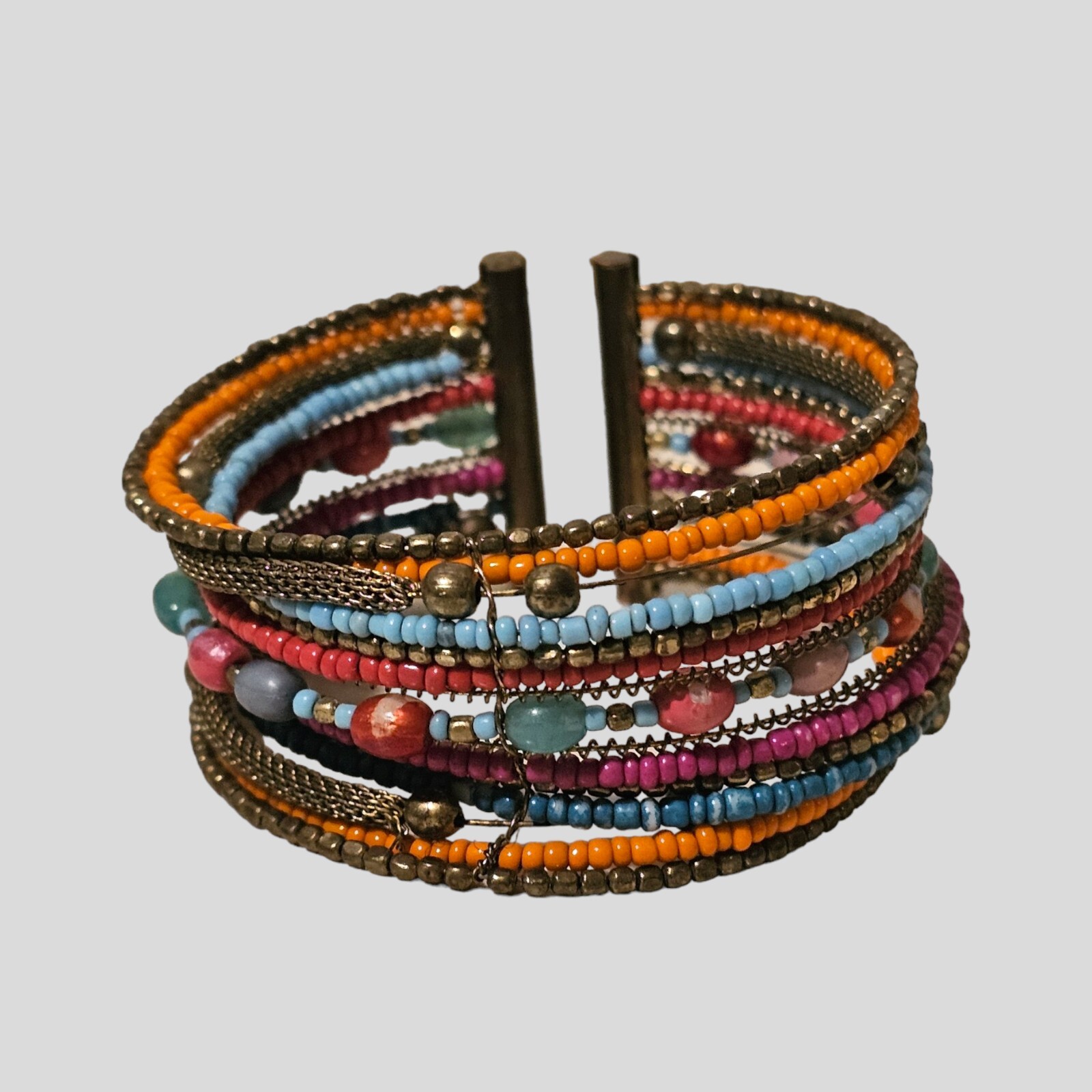 Beaded Wire Cuff Multi Band Bangle Bracelet Beads One Size Fits Most