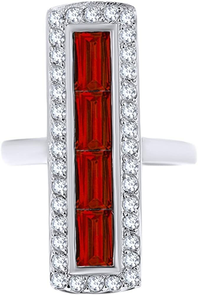 3.77 Ct Emerald Cut Simulated Garnet & White Topaz Ring in 14k White Gold Plated