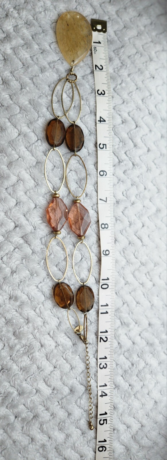 Lia Sophia Teardrop Pendant Gold Tone With Pink Brown Cream Glass Big Link…