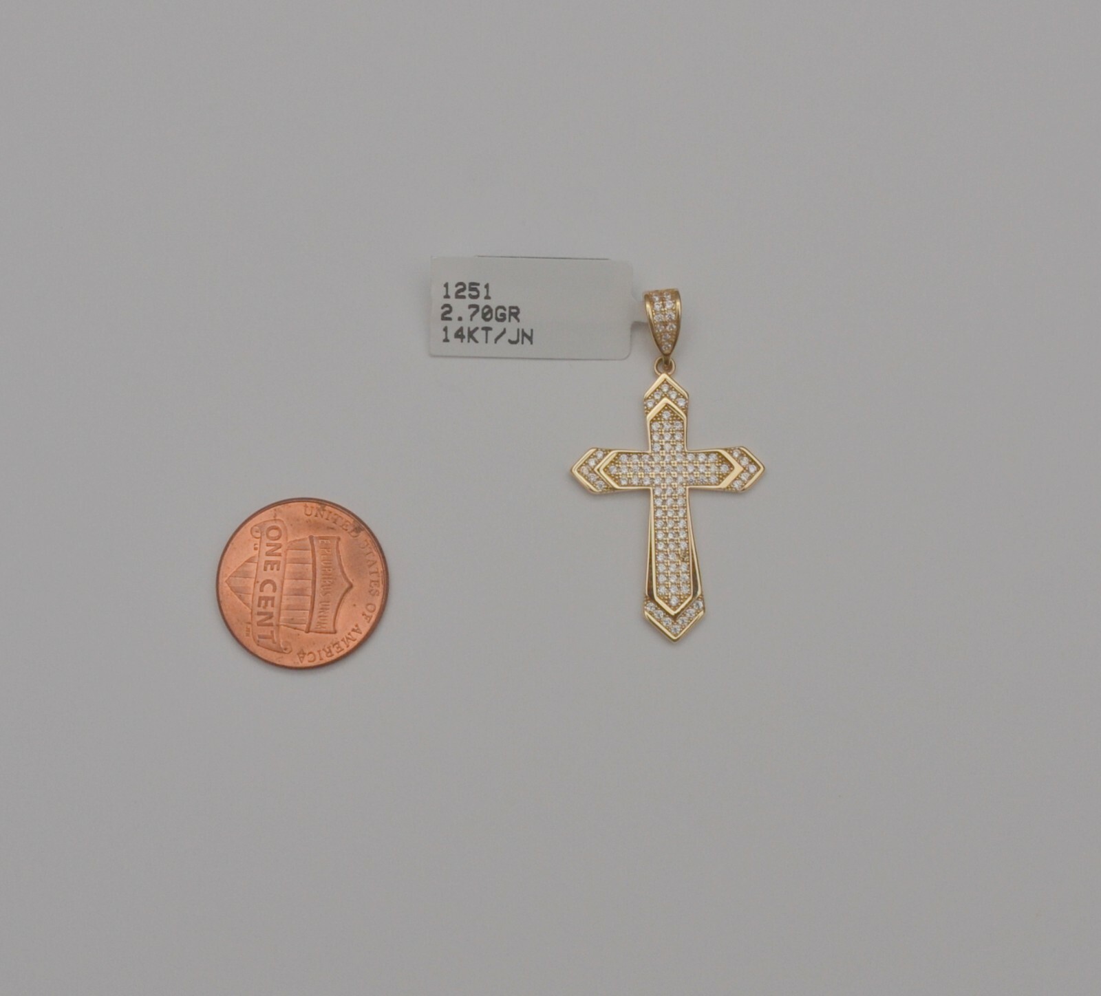 14k Solid Yellow Gold Cubic Zirconia Cross Charm Pendant 2.7 Gr 1.2 Inches