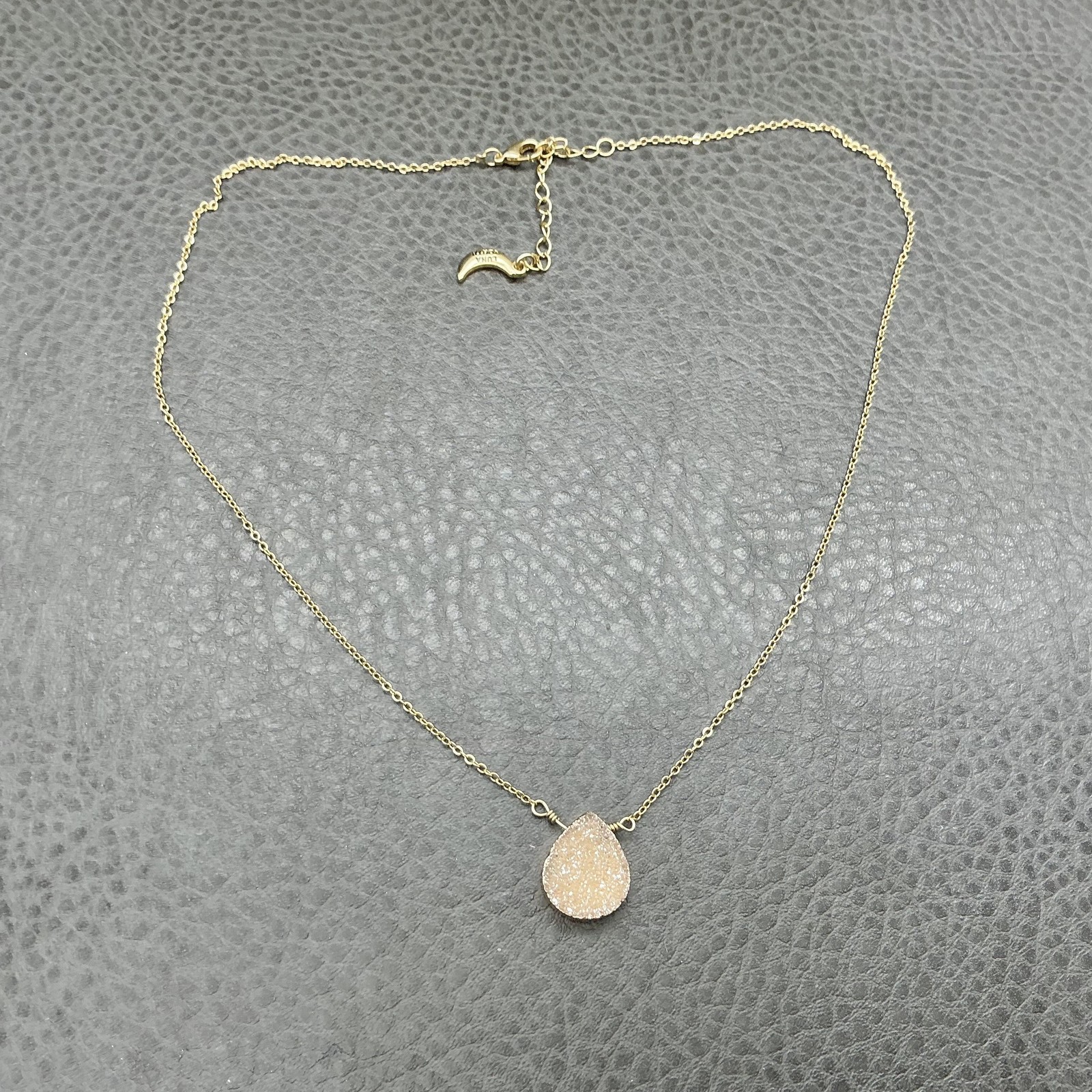 Luna Norte Necklace Gold Tone Drusy Quartz Teardrop Pendant 16 In Womens