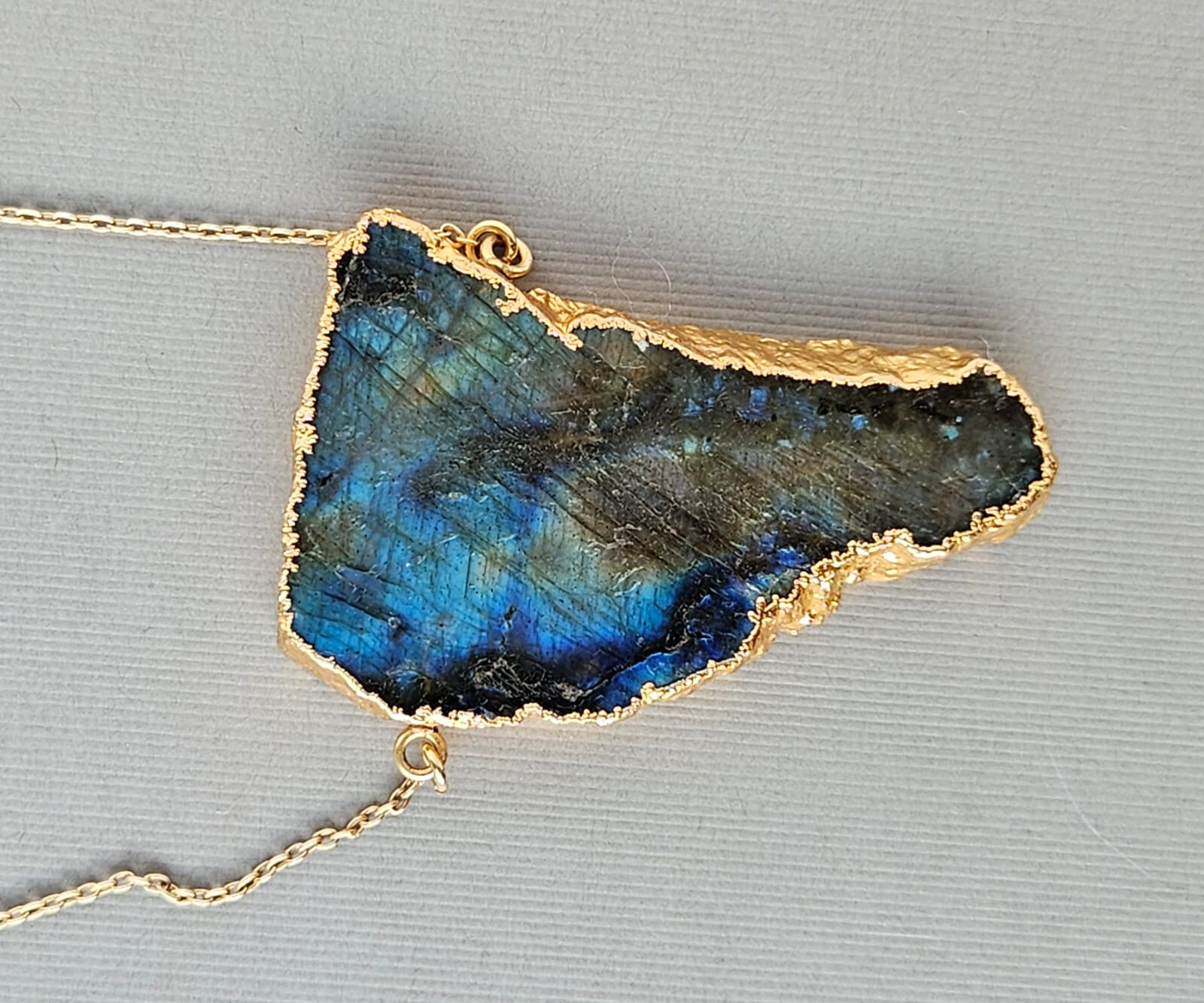 Baroni Designs Large Labradorite Pendant .925 Silver Gold Plated Necklace 19″