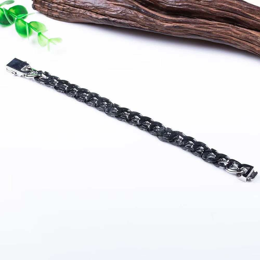 Natural Jadeite A-grade Jade Black Chicken Cuban Chain Men’s Women’s Bracelet