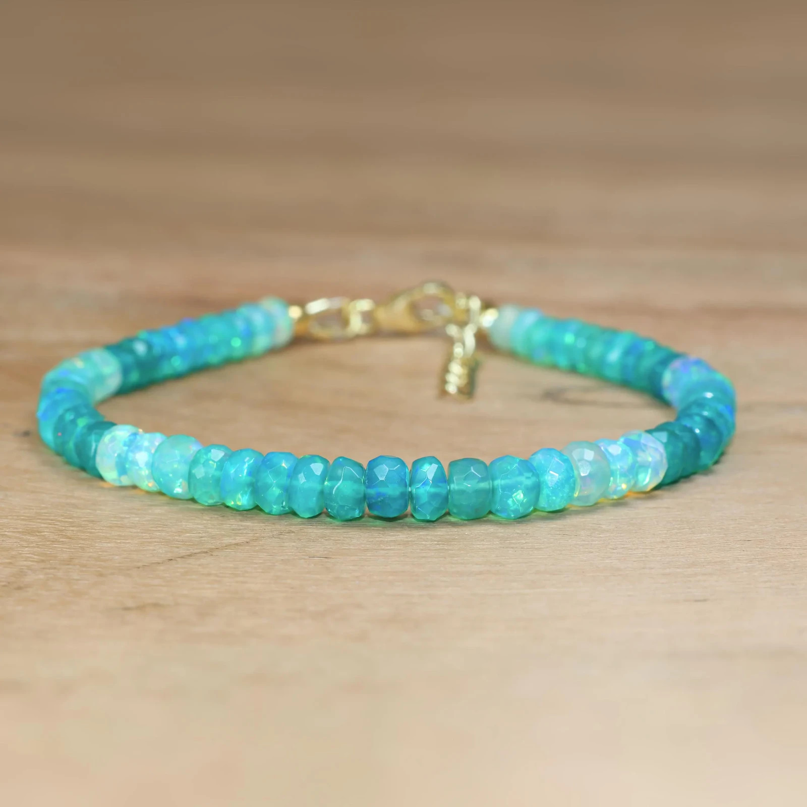 Natural Green Opal Faceted Beads Bracelet, Opal Gemstone Beaded Bracelet