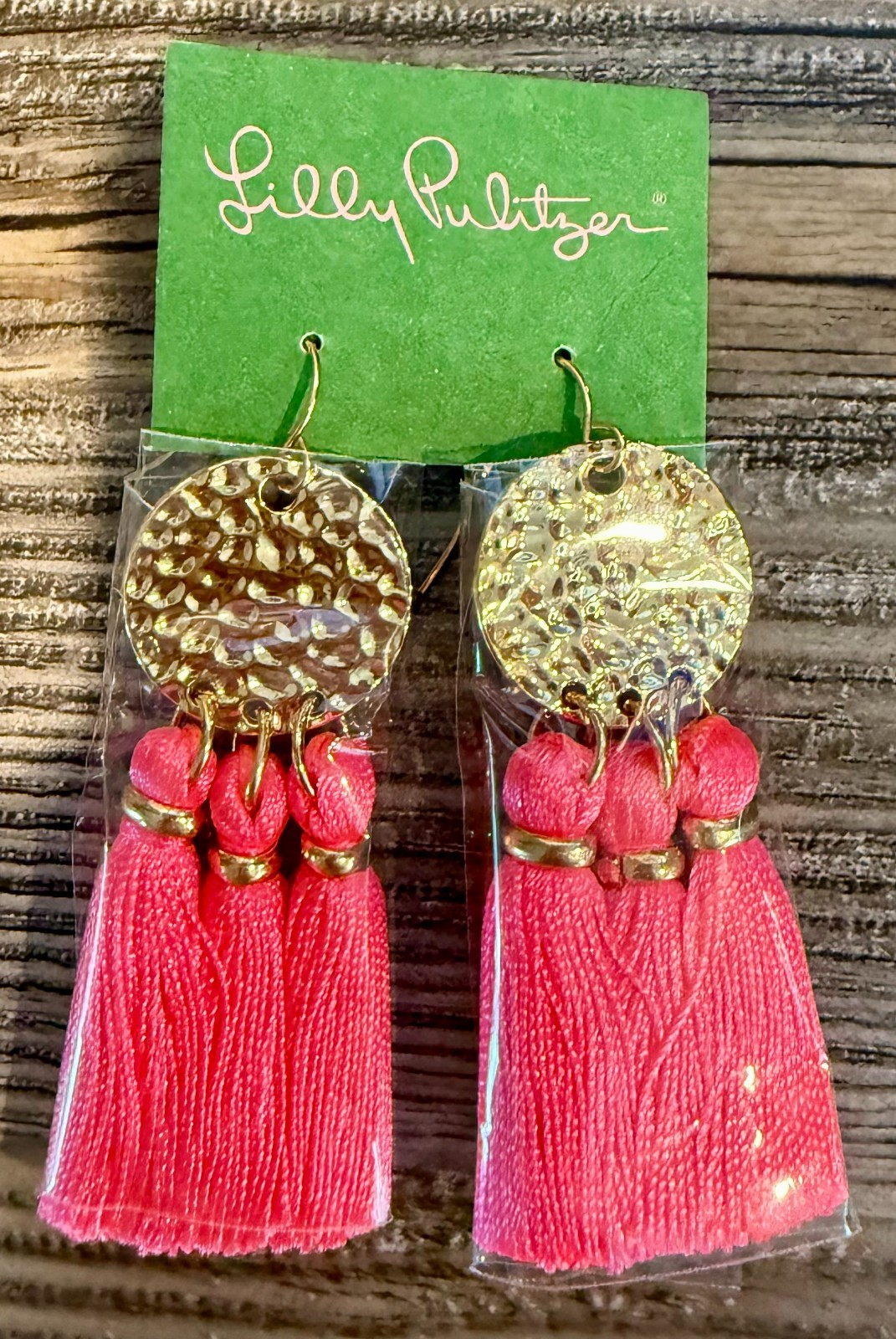 NEW Lily Pulitzer Pink and Gold Tassle 3” Earrings