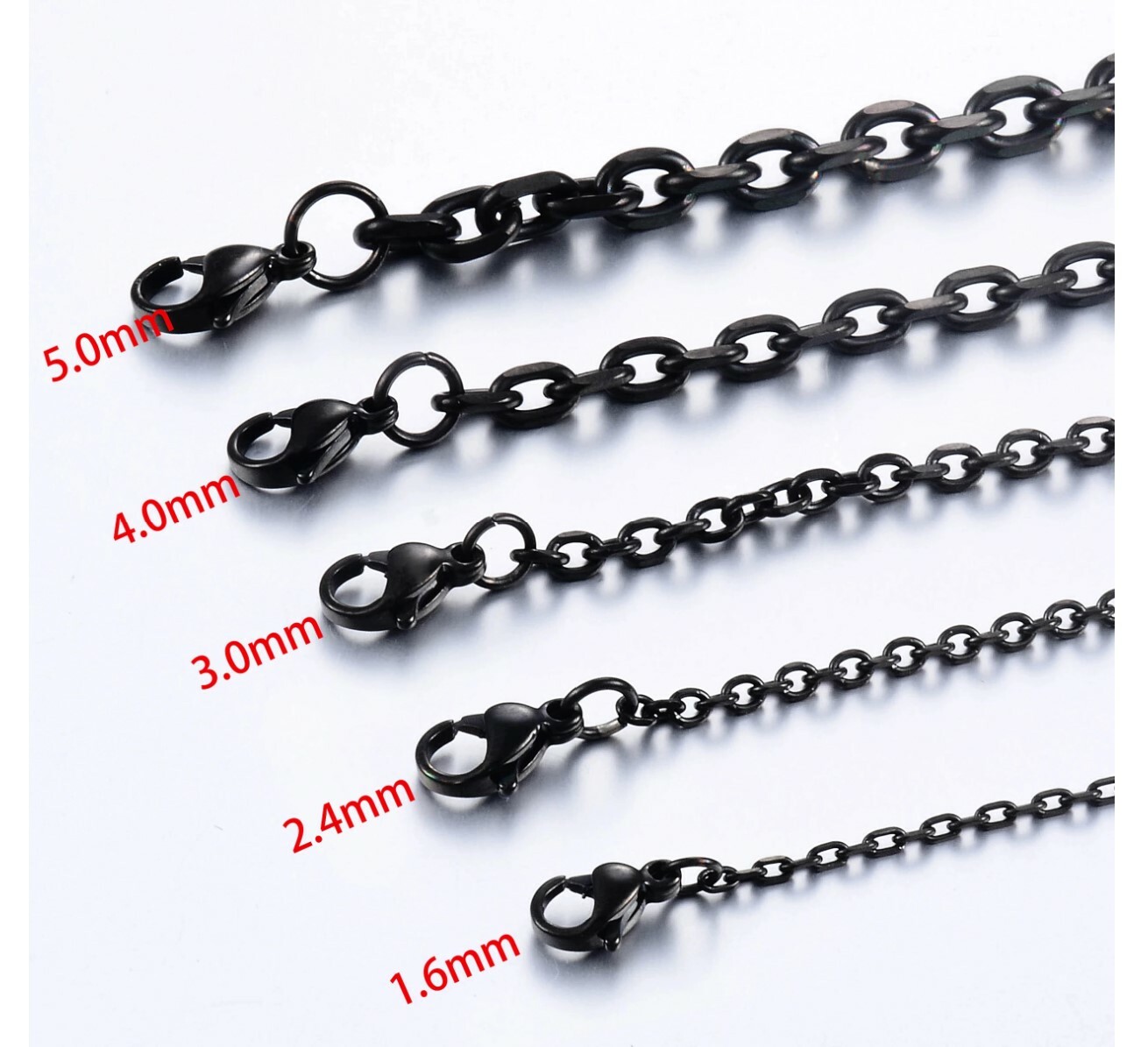 Black Stainless Steel 20 Inch 1.6mm Link Neck Chain Necklace