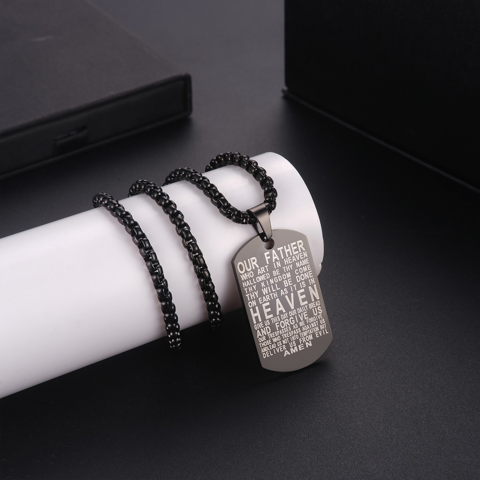 Men Boys American Flag Bible Verse Pendant Dog Tag Cross Inspirational Necklace