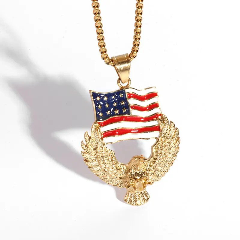 Eagle American Flag Necklace Patriotic United States Flag Jewelry Bird Pendant