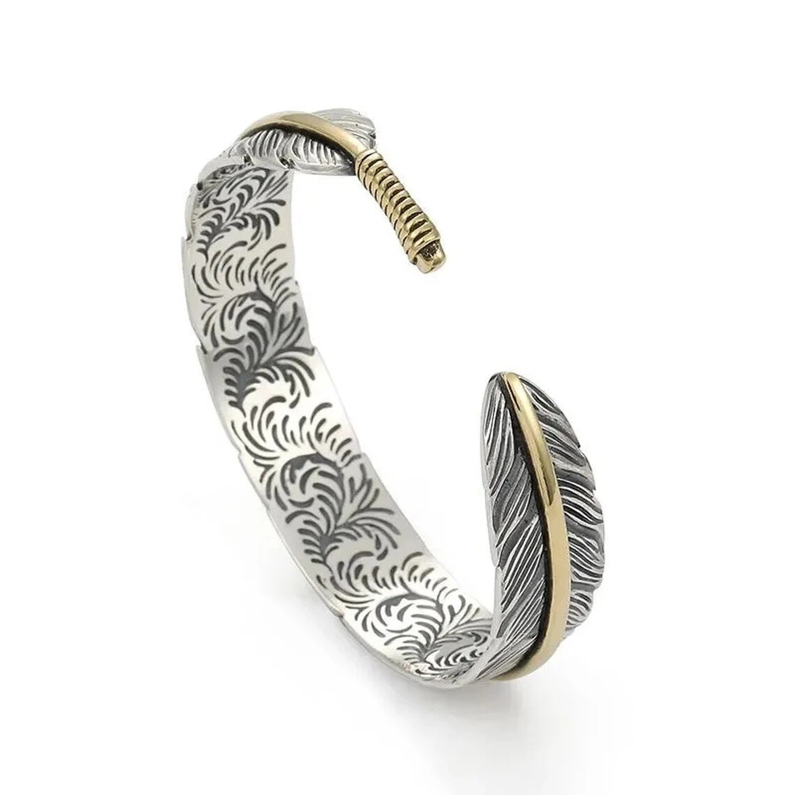 Men’s Silver Feather Adjustable Bangle Cuff Bracelet Fashion Retro Jewelry USA
