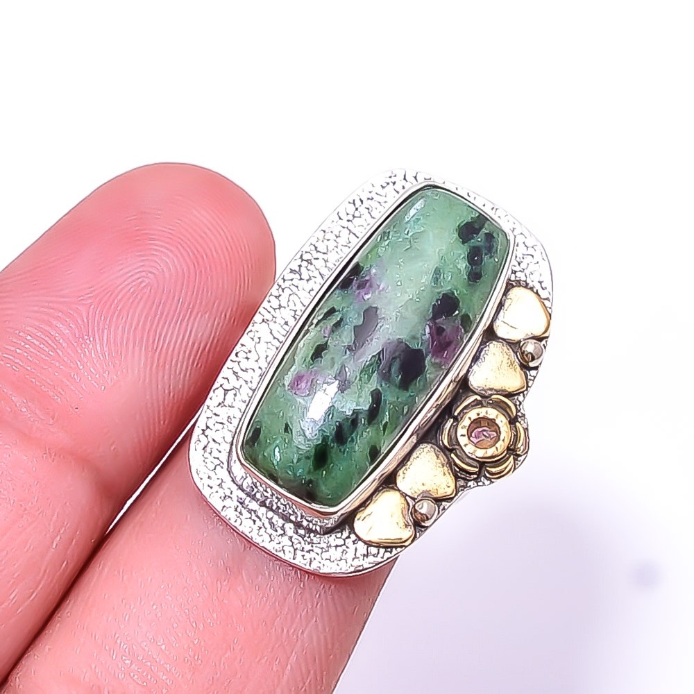 Natural Ruby With Zoisite – Tanzania Two Tone 925 Sterling Silver Ring s.6.5 S10