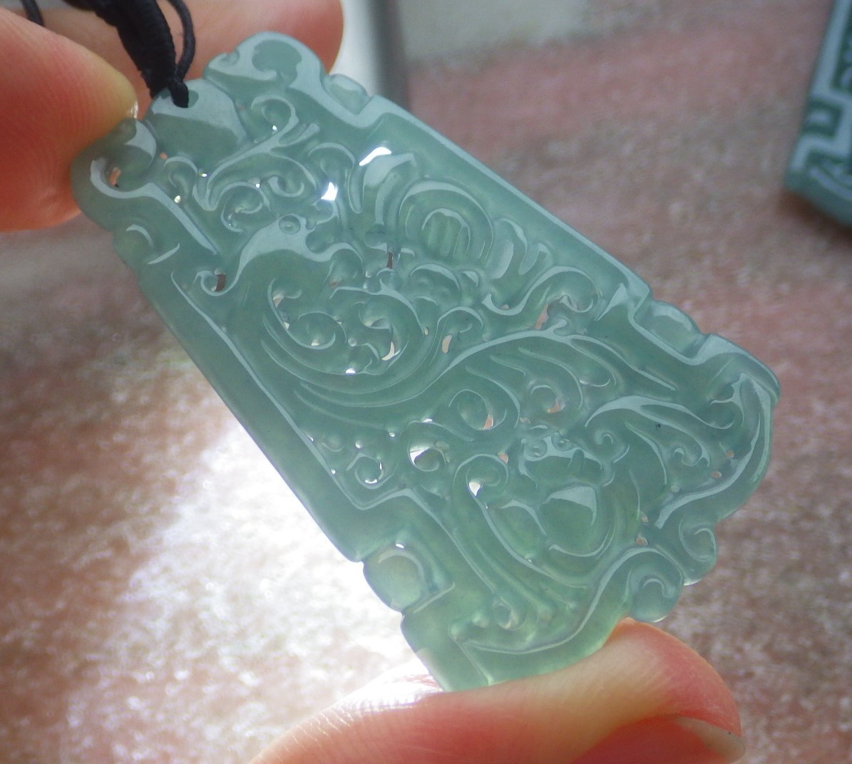 1Pcs Green Burma 100% Natural A Jade jadeite Pendant Dragon Bat Ruyi 生意兴隆 735470