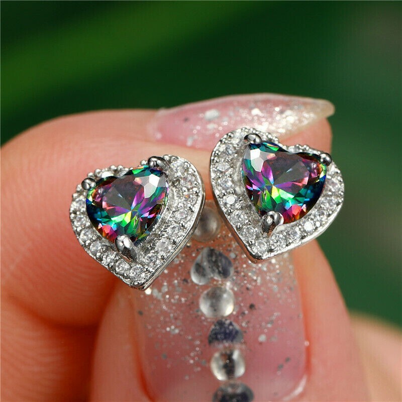 925 Sterling Silver Rainbow Mystical Fire Topaz New Fashion Charms Stud Earrings