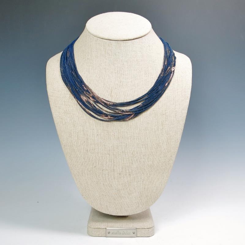 NWT Amy Kahn Russell Enameled Liquid Chain 35″ Long Necklace in Navy Versatile!