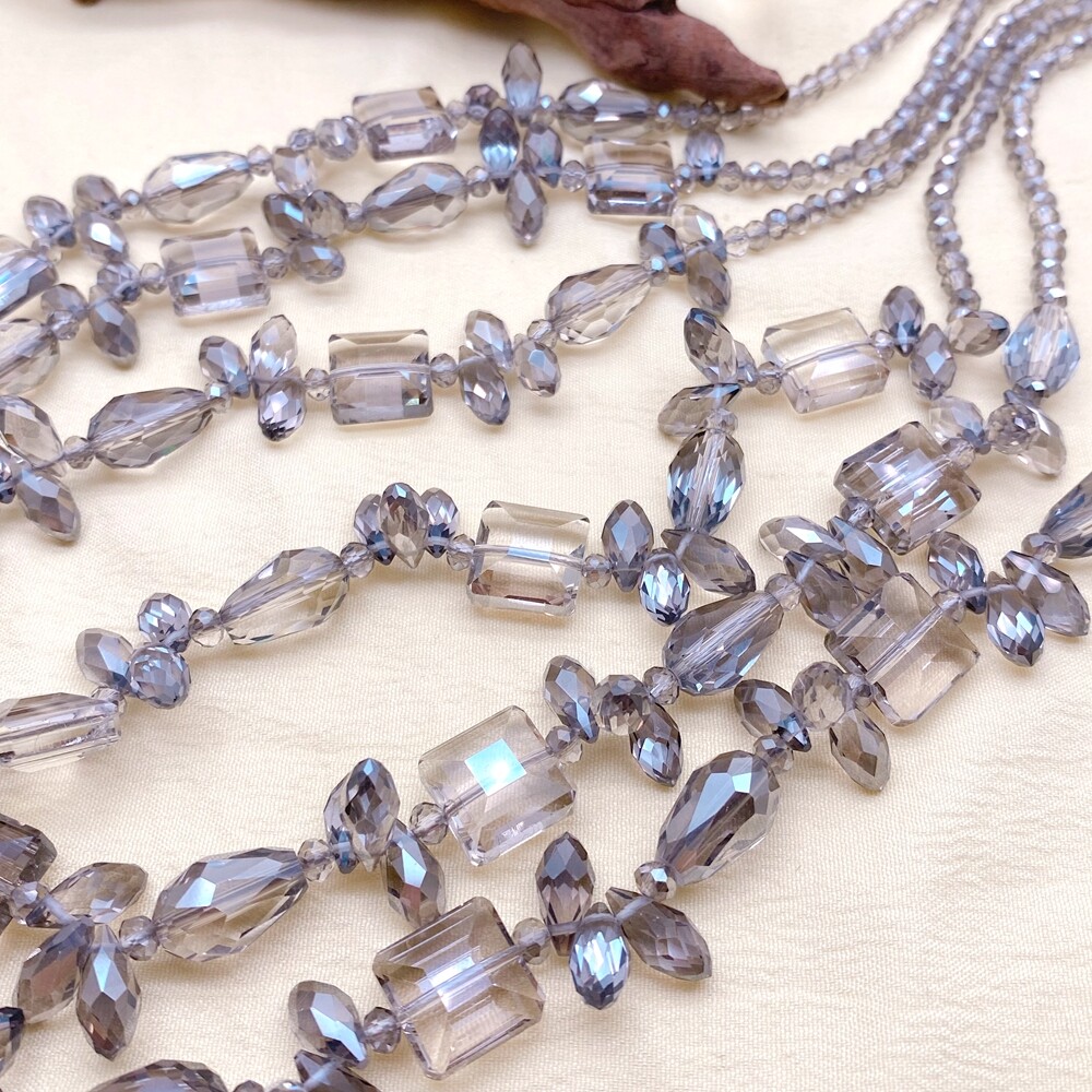 3 Rows 13mm Gray Crystal Statement Necklace Women Strand Necklaces