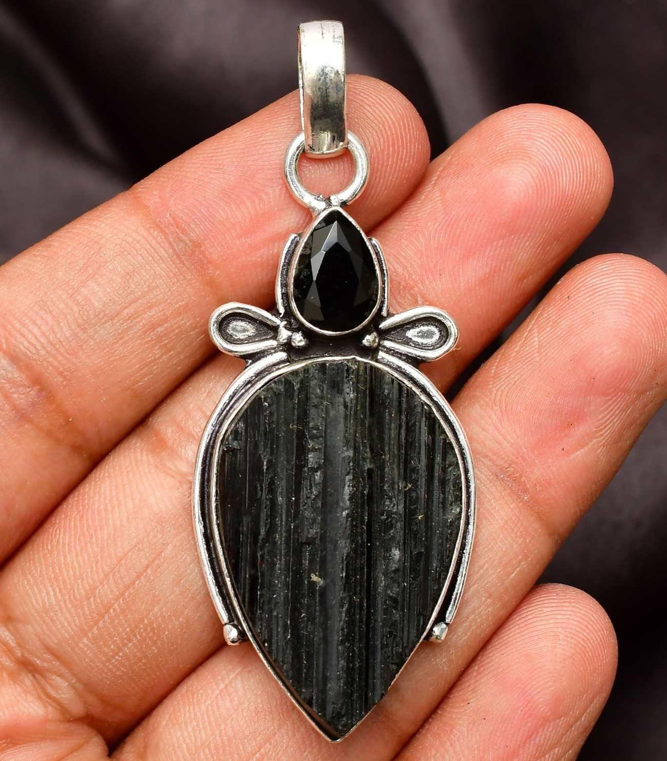 Black Tourmaline Gemstone 925 Sterling Silver Handmade Pendant Approx – 1.77″