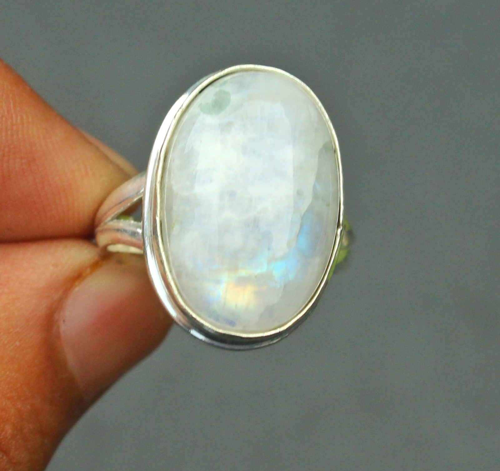 Rainbow Moonsto Gemstone 925 Sterling Silver Ring Handmade Jewelry Ring For Gift