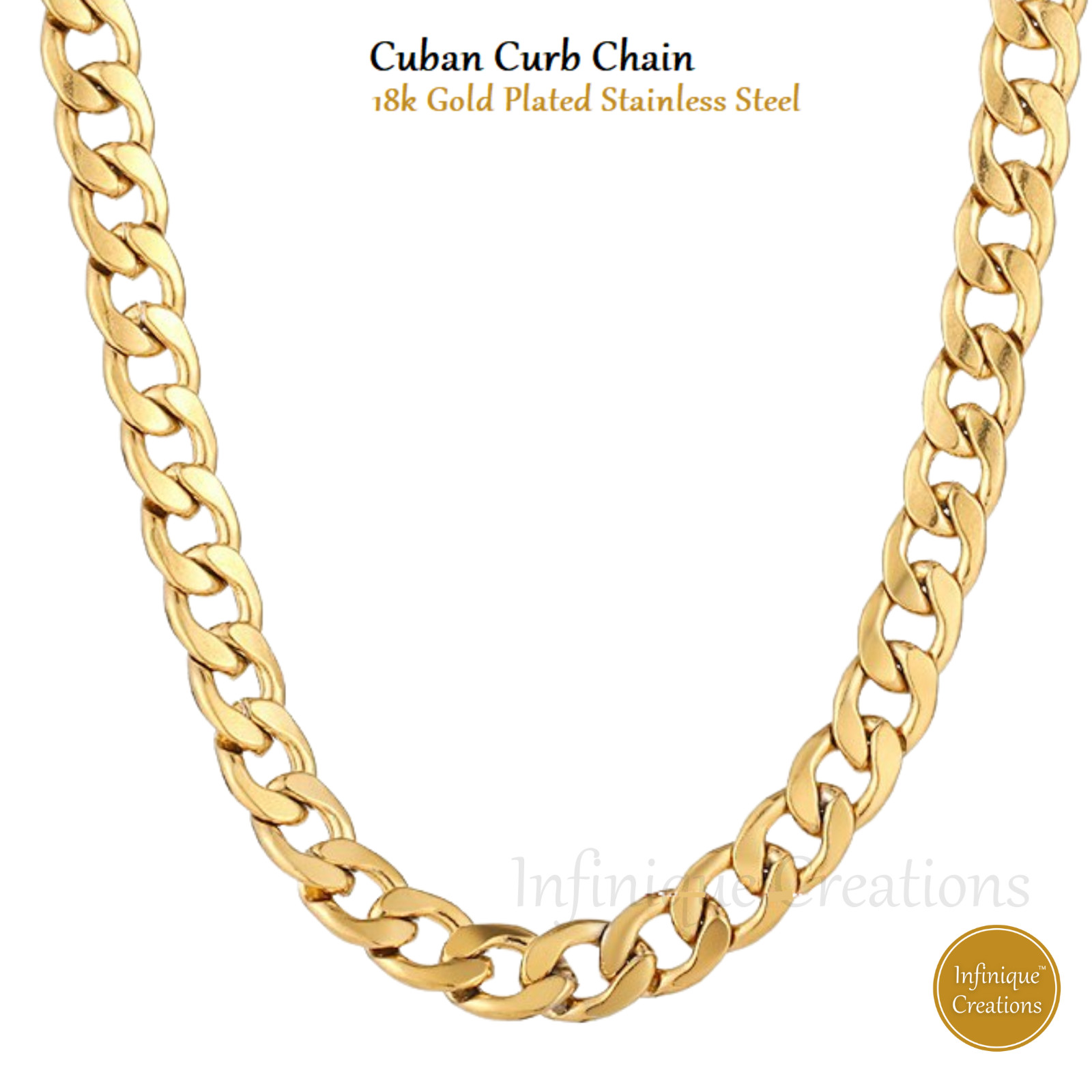 Stainless Steel Cuban Curb Chain 18K Gold Plated 7-38″ Women Bracelet Necklace