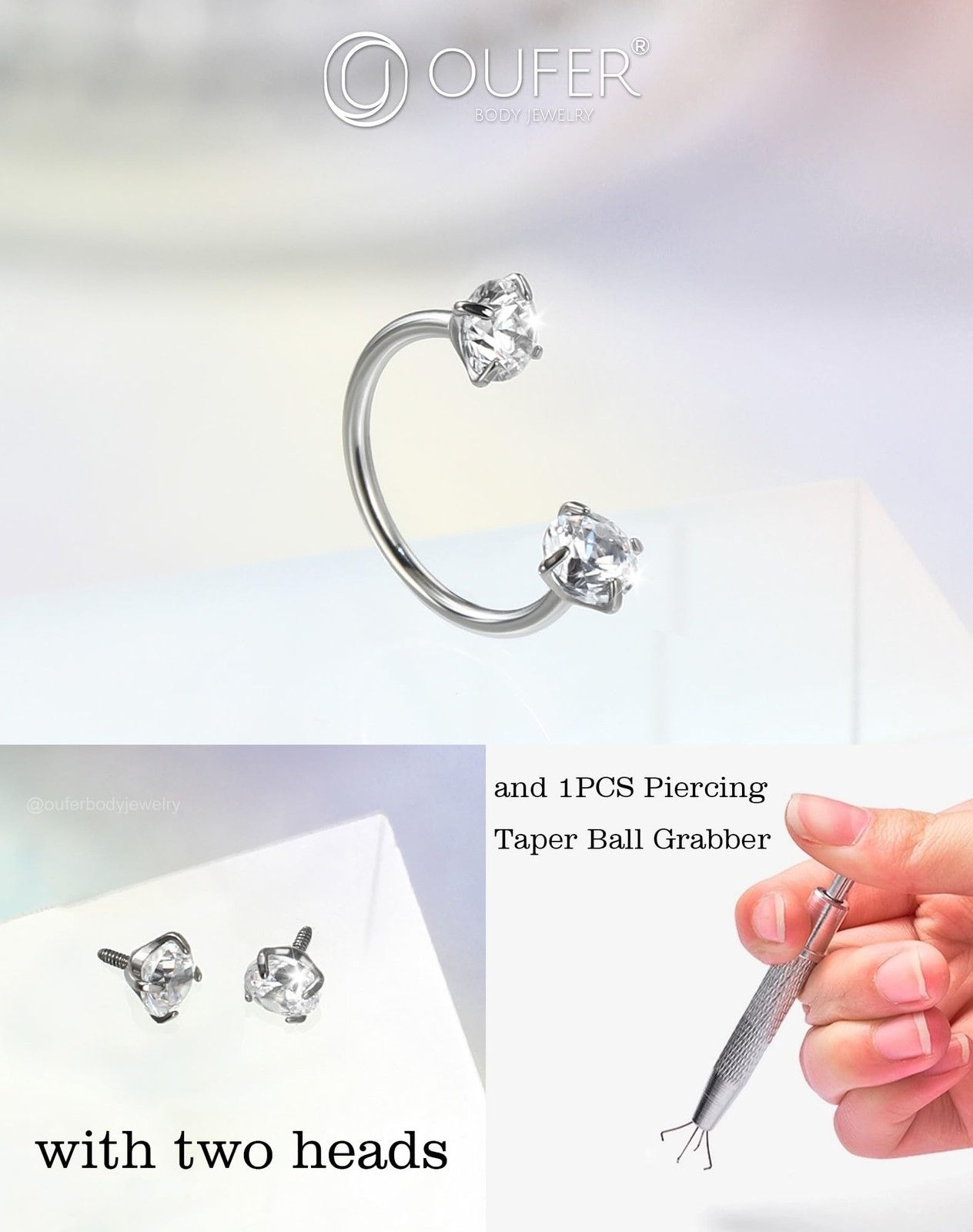 OUFER 18G Horseshoe Nose Rings Studs, 316L Surgical Steel 20G 8MM, Silver
