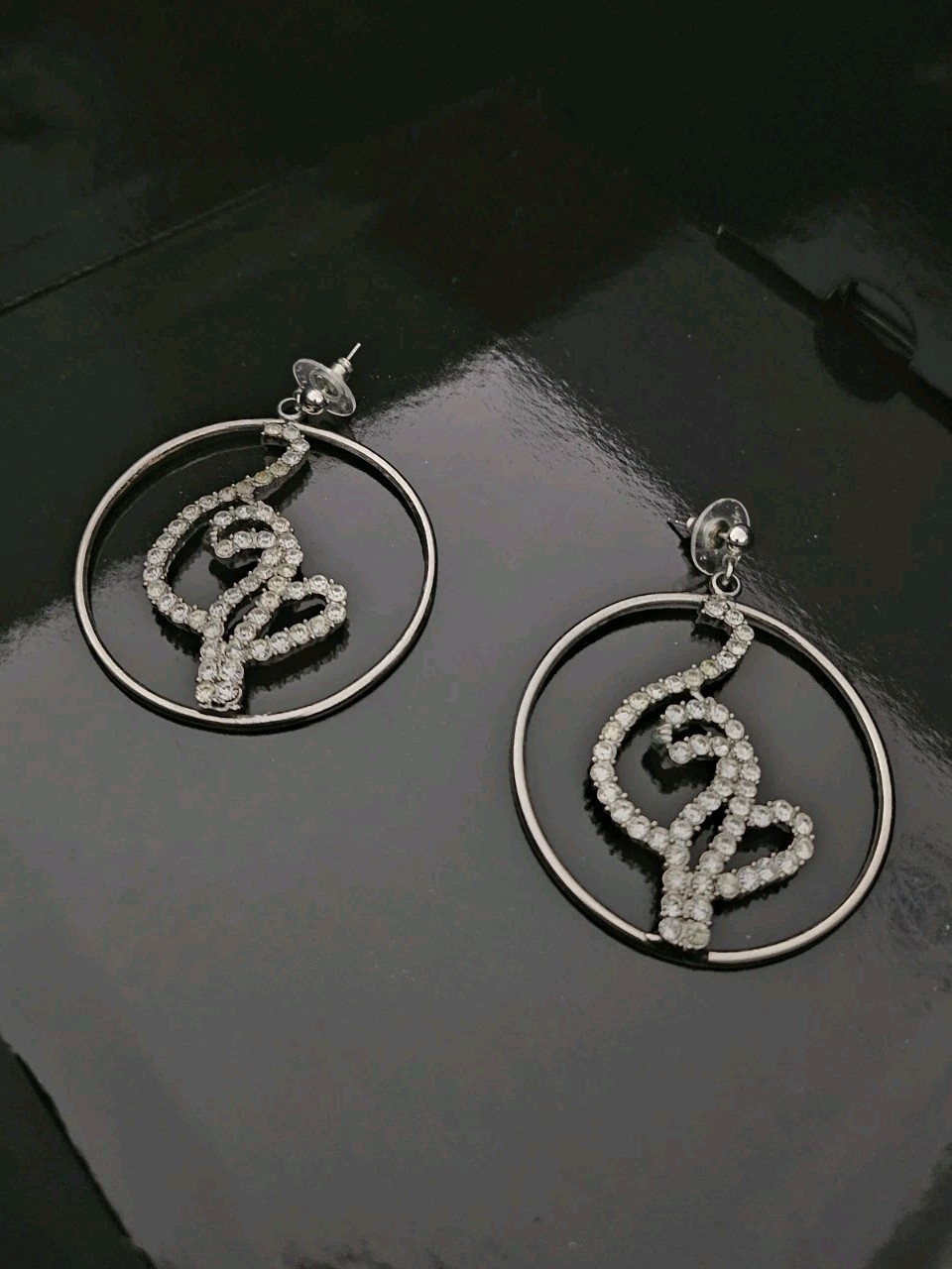 Excellent Pre-owned BABY PHAT Silver Toned HOOPS EARRINGS with Rhinestones