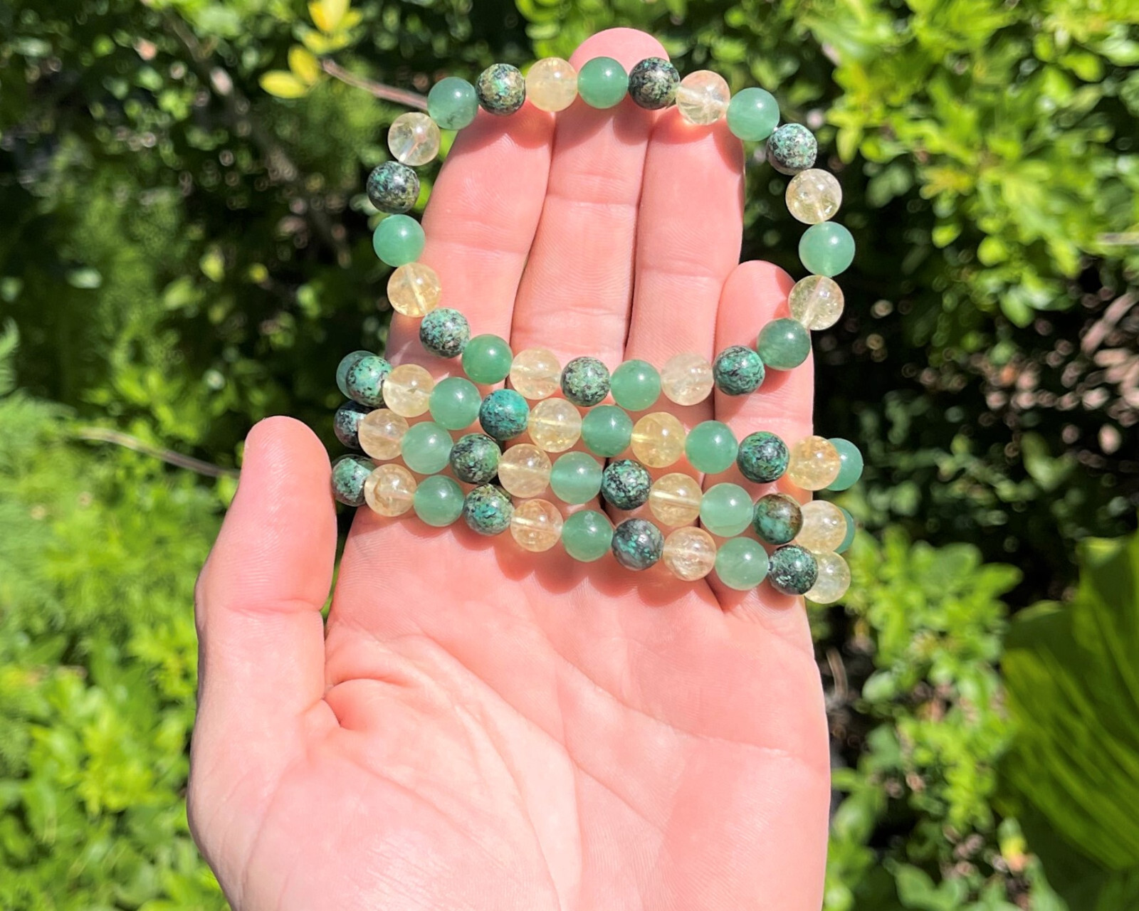 Prosperity Bracelet: 8 mm Beads (Citrine, Green Aventurine, & African Turquoise)
