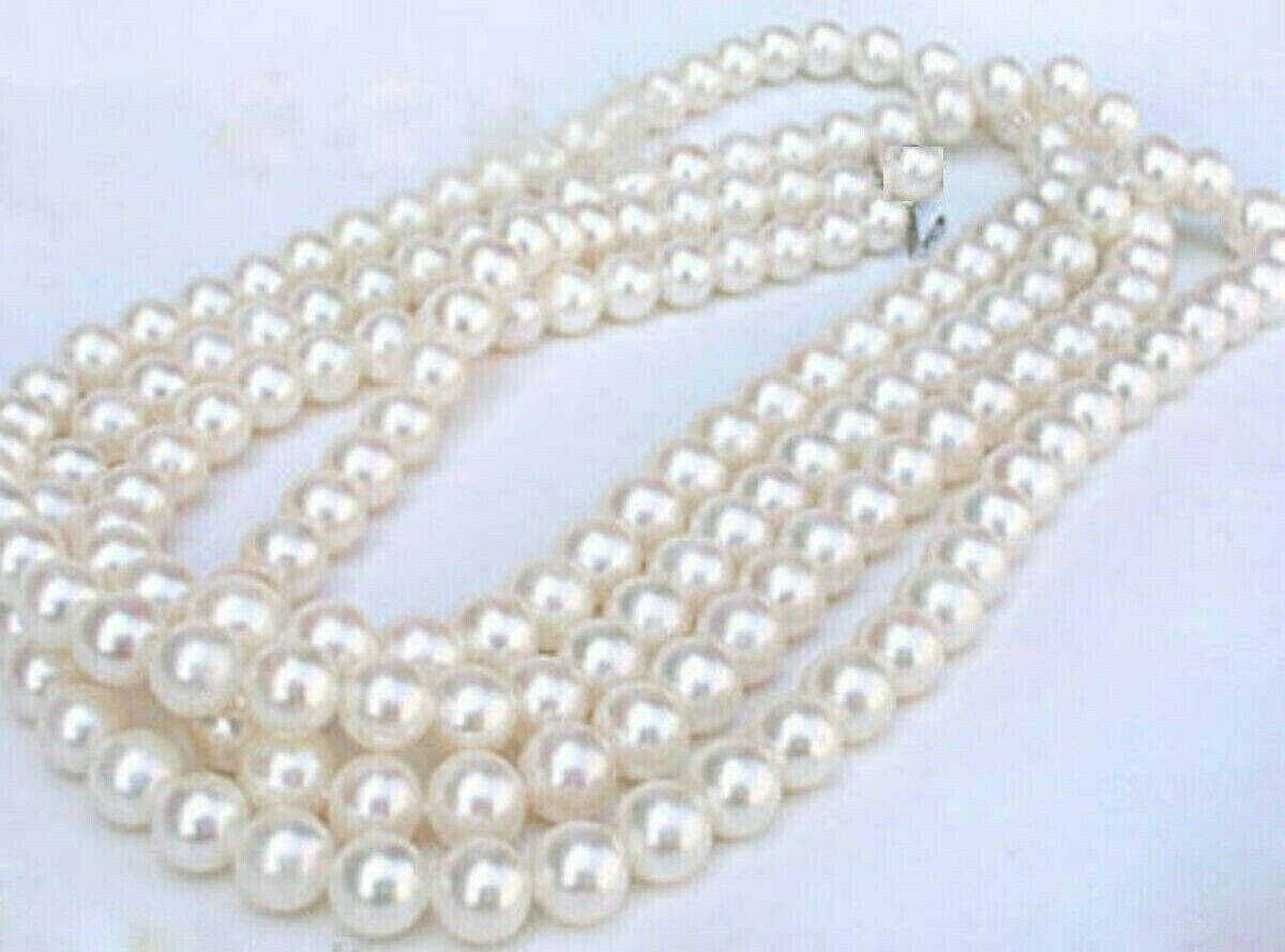 50 inch 7-8mm AAAA perfect Akoya white pearl necklace 14k Gold Clasp