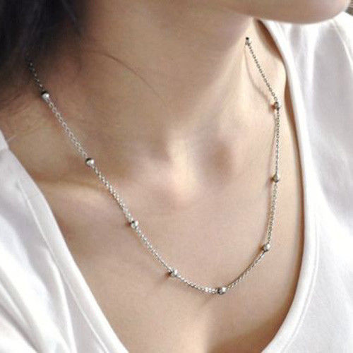 7″-40″Women Stainless Steel Silver Necklace Bead Chain or Bracelet Never Tarnish