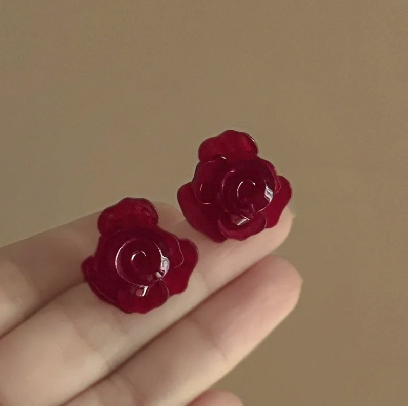 1pair Acrylic Camellia Flower Stud Earrings Women Party Jewelry – NEW