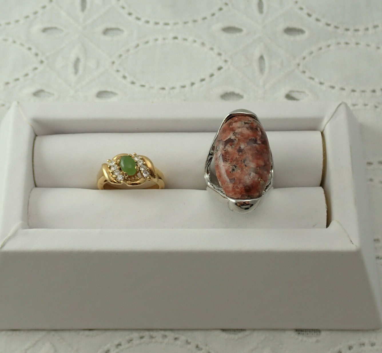 Fashion Pair Gold Silver Tone Genuine Brown Jasper Nephrite Size 5 Rings