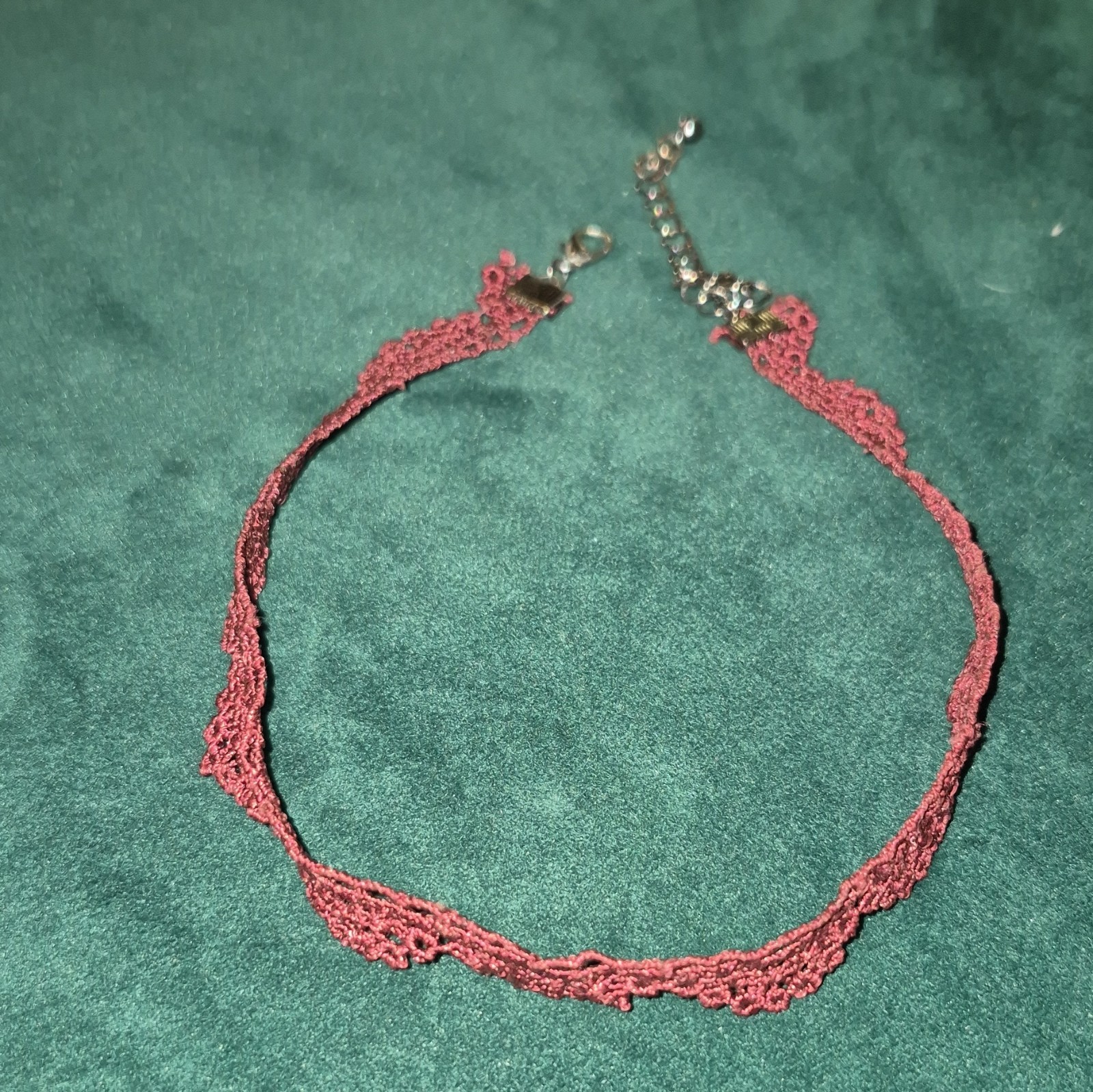 Red Lace Choker Necklace Cable Chain Lobster Clasp Adjustable
