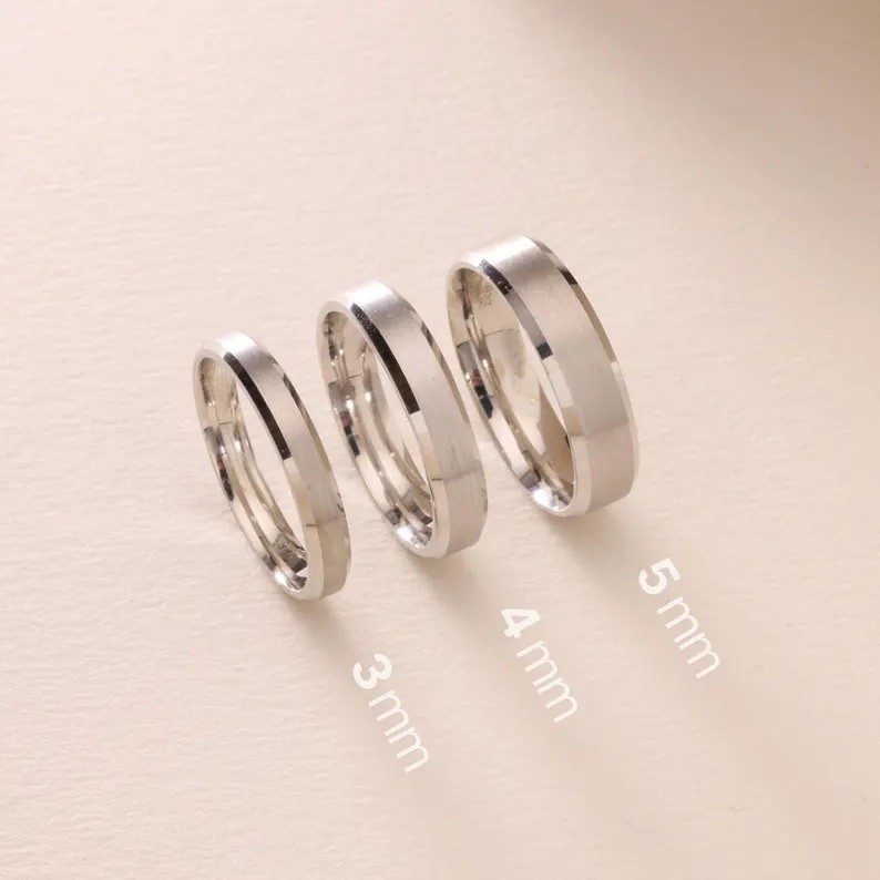 Matte White Gold Vermeil Bevel Ring – Gold Vermeil Silver Wedding Ring 3-5mm
