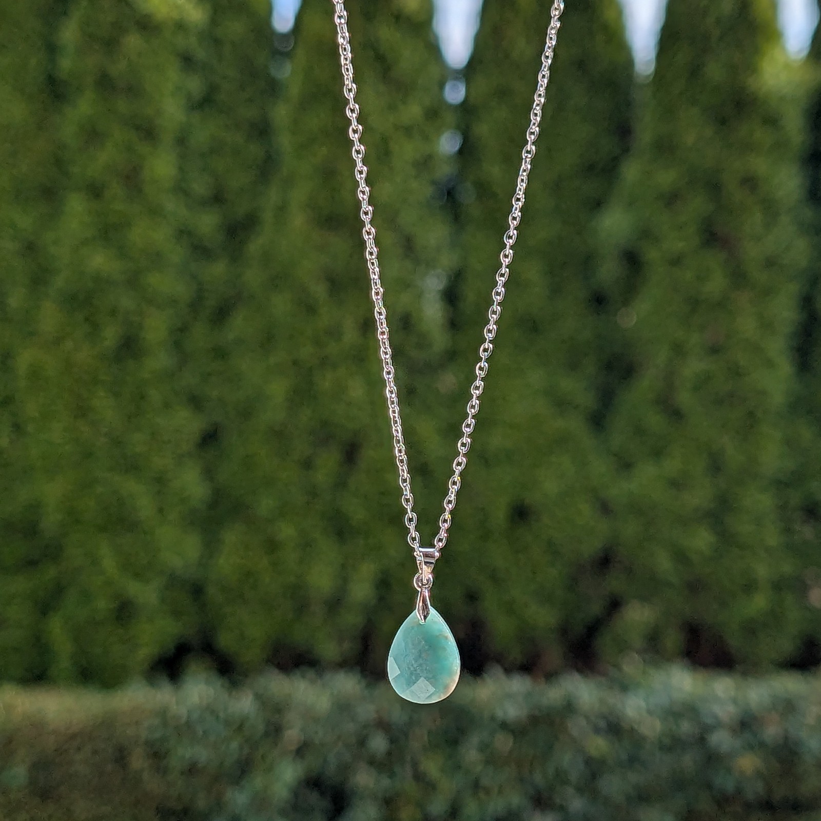 Amazonite Pendant Necklace, Sky River Natural Stone, Stainless Steel Chain