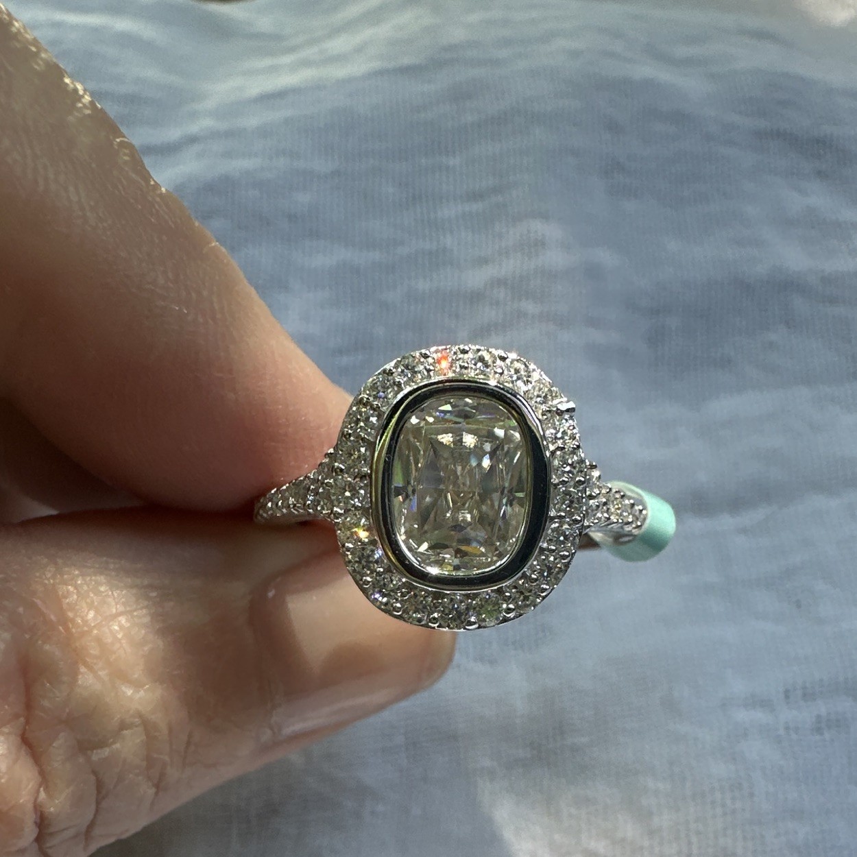 Light Champagne With Halo Moissanite Ring