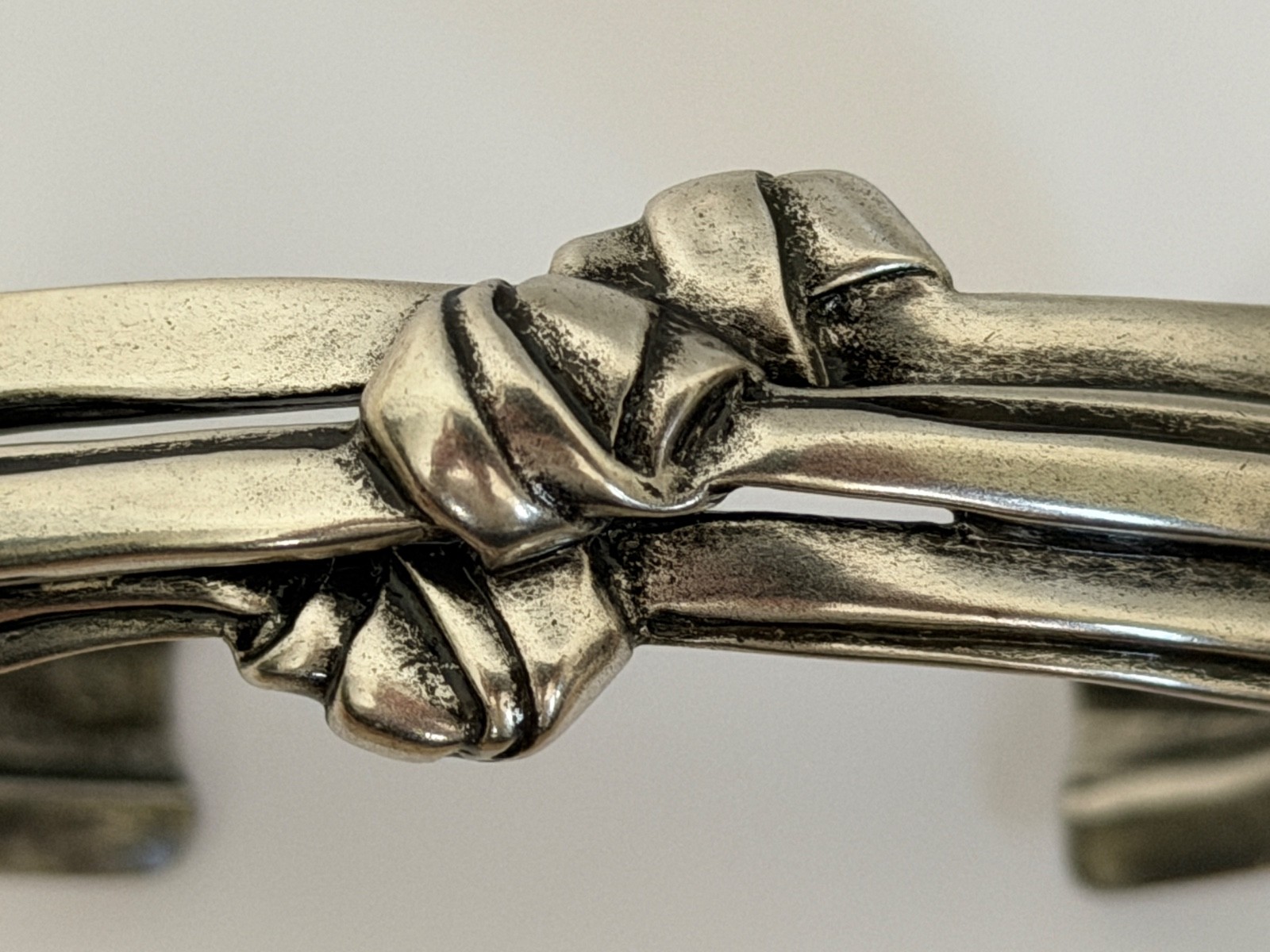 NWT Saint Laurent YSL Triple Knotted Antique Silver Brass Cuff Bracelet L $895
