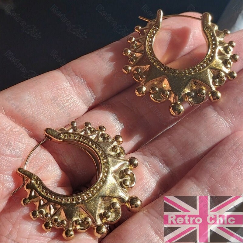 3.5cm CREOLE HOOPS vintage style victorian HOOP EARRINGS gypsy creoles GOLD TONE