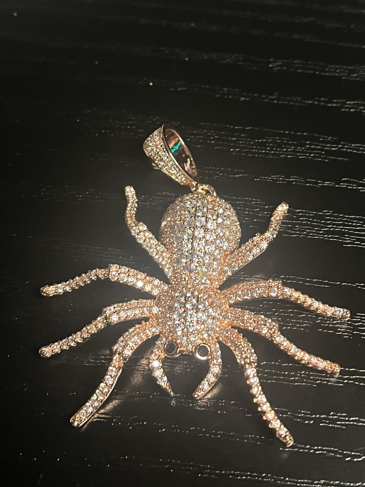 Rose Gold 14k plated over stainless steel with 5A CZ iced out spider pendant