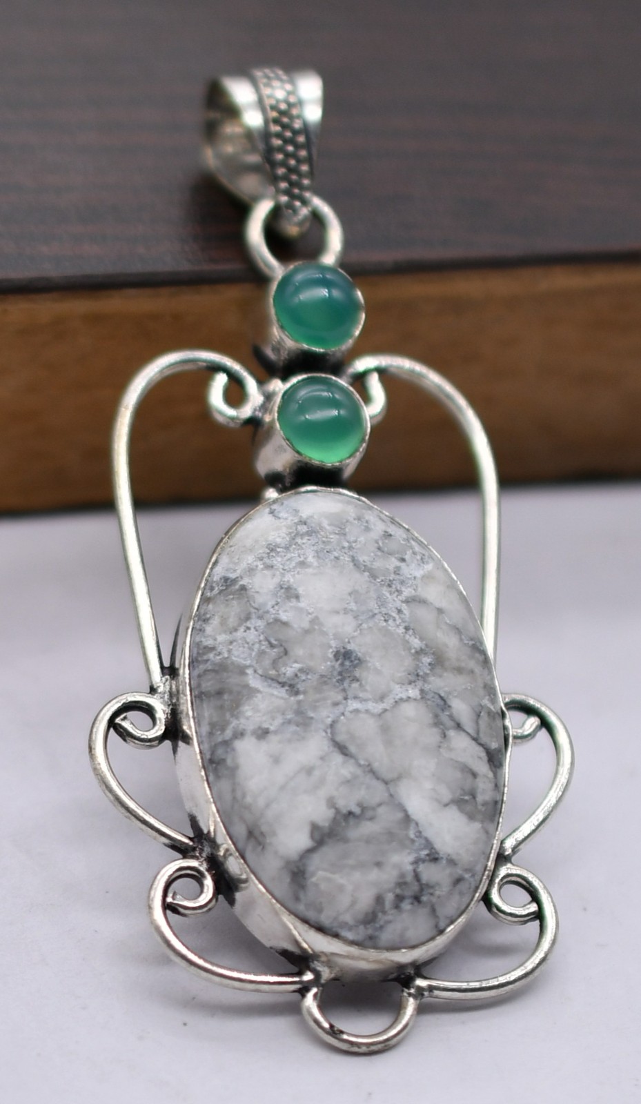 Howlite Jasper & Other Natural Gemstone Ethnic Pendant Jewelry3″ J 1345