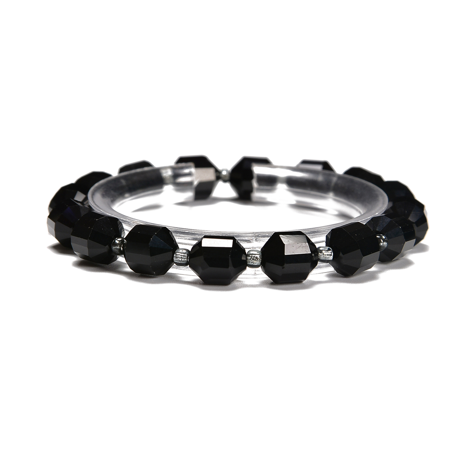 Black Onyx Prism Cut Double Point Elastic Bracelet Beads 8mm 10mm 7.5” Length