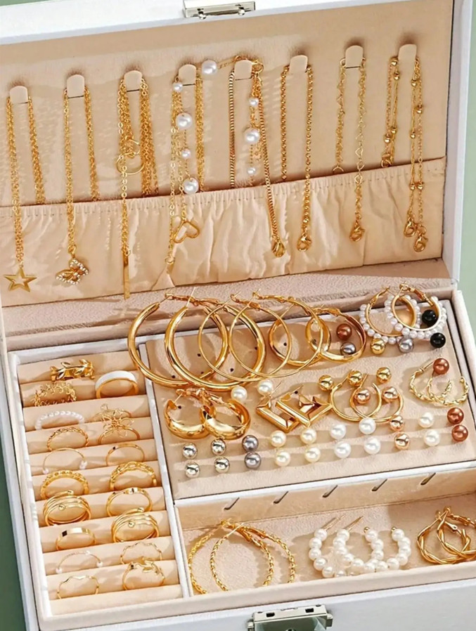 86pcs Elegant Pearl Jewelry Set Necklace Earrings Rings Bracelet Daily Wear Gift